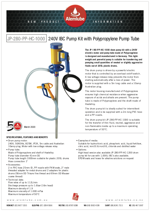 Alemlube - Product Information Sheets